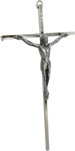 Needzo Catholic Home Decor, Silver Toned Hanging Crucifix Catholic Wall Decoration, Religious House Warming Gift 10 Inches in Saudi Arabia