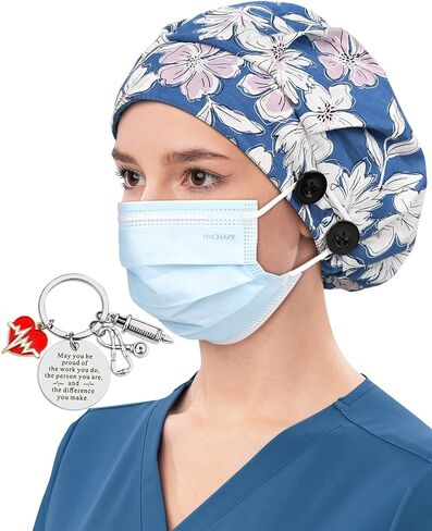 Satin Lined Bouffant Scrub Nurse Cap with 4 Buttons and Sweatband Adjustable in Saudi Arabia