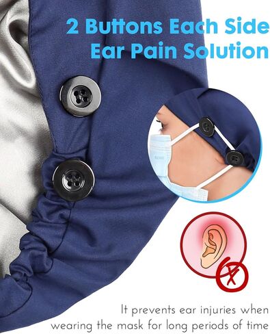 Satin Lined Bouffant Scrub Nurse Cap with 4 Buttons and Sweatband Adjustable in Saudi Arabia