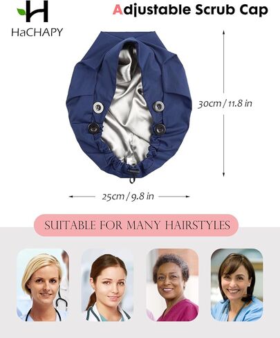 Satin Lined Bouffant Scrub Nurse Cap with 4 Buttons and Sweatband Adjustable in Saudi Arabia