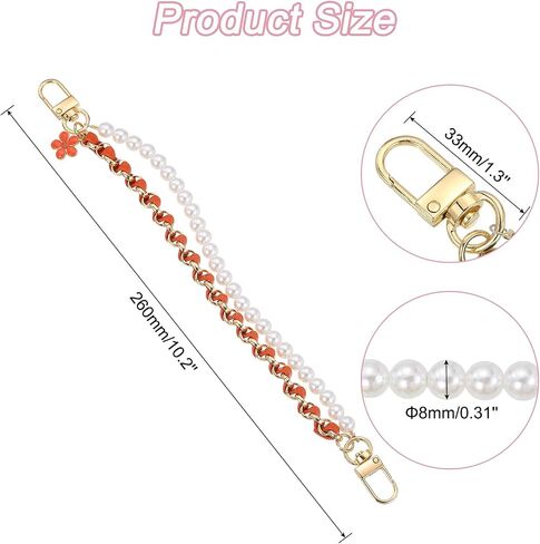 uxcell 10.2'' Pearl Purse Double Chain, Metal Purse Extender Chain, PU Leather Handle Replace Chain, Purse Handles Chain Wrist for Handbag, Mobile Case(Black, Gold Chain) in Saudi Arabia
