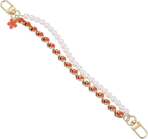uxcell 10.2'' Pearl Purse Double Chain, Metal Purse Extender Chain, PU Leather Handle Replace Chain, Purse Handles Chain Wrist for Handbag, Mobile Case(Black, Gold Chain) in Saudi Arabia