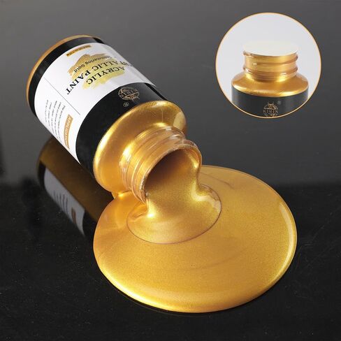 مجموعة طلاء أكريليك من كيرين، ذهبي معدني وفضي وبرونزي، طلاء أوراق ذهبية للرسم الفني والحرف اليدوية، دهانات فكرة للأثاث القماشي والأثاث الخشبي والطين القماشي (3 قطع، 125 جرام/زجاجة) in Kuwait