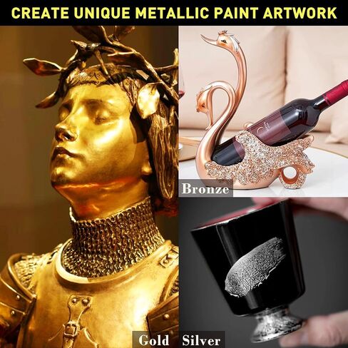 مجموعة طلاء أكريليك من كيرين، ذهبي معدني وفضي وبرونزي، طلاء أوراق ذهبية للرسم الفني والحرف اليدوية، دهانات فكرة للأثاث القماشي والأثاث الخشبي والطين القماشي (3 قطع، 125 جرام/زجاجة) in Kuwait