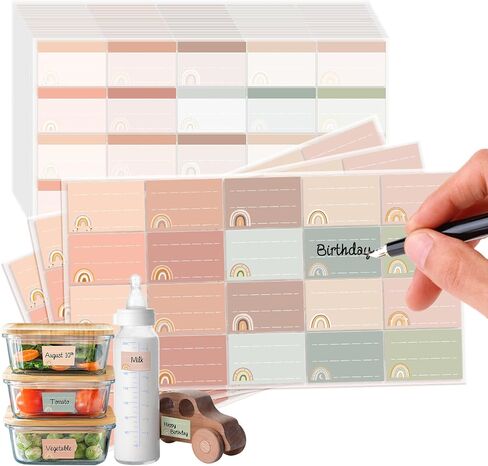 Whaline 400Pcs Baby Bottle Labels for Daycare Pastel Boho Rainbow Self-Laminating Name Labels Colorful Rainbow Waterproof Write-On Name Stickers Adhesive School Name Tags for Baby Daycare Supplies in Saudi Arabia