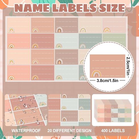 Whaline 400Pcs Baby Bottle Labels for Daycare Pastel Boho Rainbow Self-Laminating Name Labels Colorful Rainbow Waterproof Write-On Name Stickers Adhesive School Name Tags for Baby Daycare Supplies in Saudi Arabia