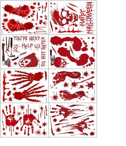 ديكورات الهالوين 95 قطعة من ملصقات نوافذ الهالوين، 8 أوراق طبعة يد رعب دموية للهالوين ملصقات نافذة للهالوين ملصقات جدارية وملصقات للأرضيات، لوازم ملصقات حفلات الهالوين الداخلية/الخارجية in Kuwait