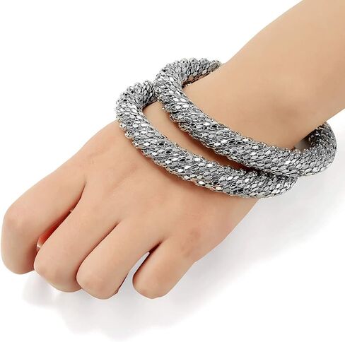 Ensoul 2.7" Inner Diameter Mesh Wire Twisted Metal Bracelets & Bangles Set for Women Luxury 2Pcs/Set in Saudi Arabia