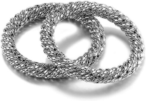 Ensoul 2.7" Inner Diameter Mesh Wire Twisted Metal Bracelets & Bangles Set for Women Luxury 2Pcs/Set in Saudi Arabia