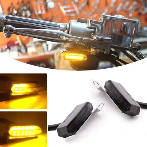 ANKIA 2PCS 12V Universal Motorcycle Mini Flowing LED Turn Signal Indicator Blinker Light Brake Clutch Lever Flasher For Harley Honda Suzuki Kawasaki Yamaha Cafe Racer Cruiser ATV Motocr (Black) in Kuwait