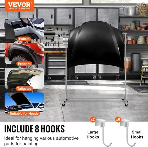VEVOR Painting Rack, 5 ft-7 ft Adjustable Height, 66 lbs Capacity Automotive Paint Rack Stand, 8 Hooks Painting Drying Rack with 4 Swiveling Wheels, Auto Body Stand for Auto Repair Shops & Garage in Saudi Arabia