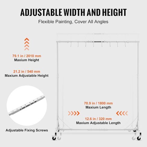VEVOR Painting Rack, 5 ft-7 ft Adjustable Height, 66 lbs Capacity Automotive Paint Rack Stand, 8 Hooks Painting Drying Rack with 4 Swiveling Wheels, Auto Body Stand for Auto Repair Shops & Garage in Saudi Arabia