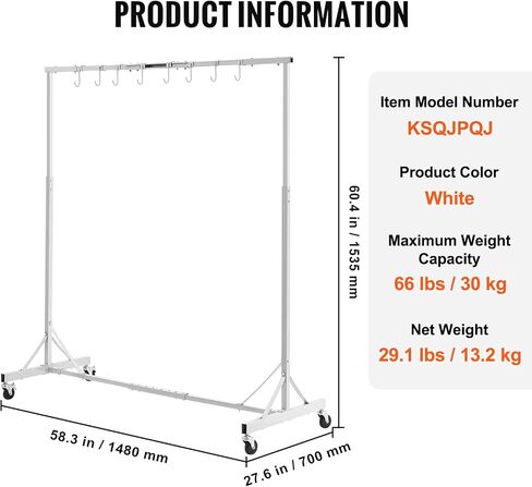 VEVOR Painting Rack, 5 ft-7 ft Adjustable Height, 66 lbs Capacity Automotive Paint Rack Stand, 8 Hooks Painting Drying Rack with 4 Swiveling Wheels, Auto Body Stand for Auto Repair Shops & Garage in Saudi Arabia