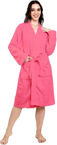 Organix Unisex Lightweight Bathrobe for Men & Women, 100% Ringspun Cotton, Kimono Collar, Mid-Length Bathrobe, High Absorbent Bathrobe for Shower, Spa - Pink (One Size) in Saudi Arabia
