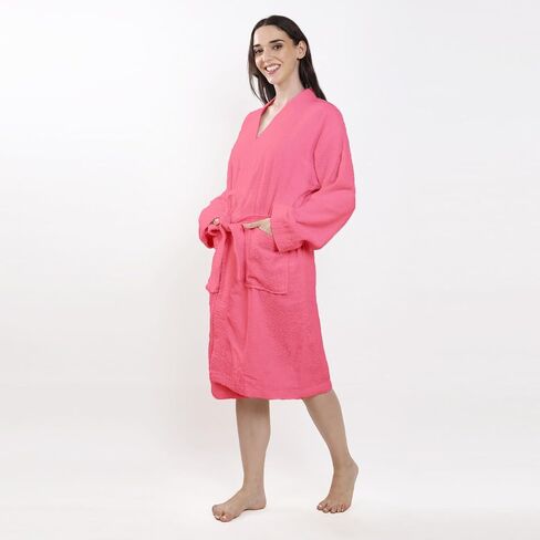 Organix Unisex Lightweight Bathrobe for Men & Women, 100% Ringspun Cotton, Kimono Collar, Mid-Length Bathrobe, High Absorbent Bathrobe for Shower, Spa - Pink (One Size) in Saudi Arabia