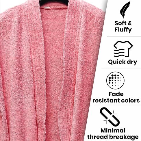 Organix Unisex Lightweight Bathrobe for Men & Women, 100% Ringspun Cotton, Kimono Collar, Mid-Length Bathrobe, High Absorbent Bathrobe for Shower, Spa - Pink (One Size) in Saudi Arabia