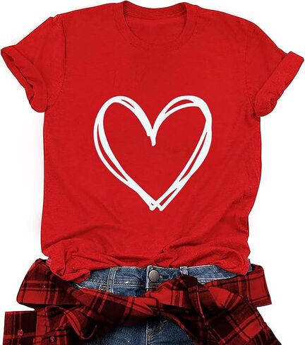 Valentine's Day Shirt for Women Casual Girl Friend Gift T Shirt Cute Love Heart Graphic Tees Short Sleeve Tshirt Top in Saudi Arabia