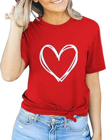 Valentine's Day Shirt for Women Casual Girl Friend Gift T Shirt Cute Love Heart Graphic Tees Short Sleeve Tshirt Top in Saudi Arabia