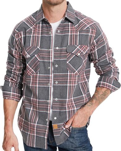 Westbro® Flannel Shirt for Men Western Shirts for Men Pearl Snap Cowboy Plaid Vintage Lightweight Mens Flannel Shirt in Saudi Arabia