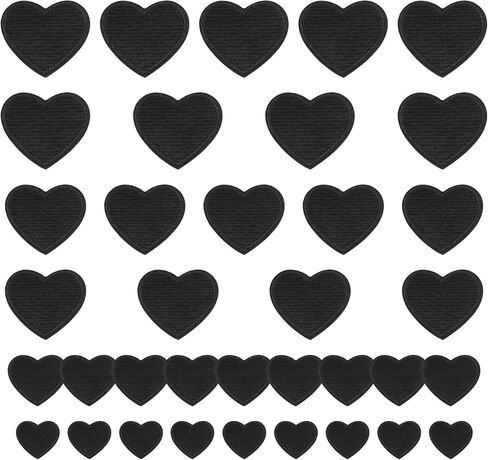 36Pcs Black Heart Iron on Patches Cute Iron on Heart Patches Mini Heart Iron-on Sew-on Patches for DIY Clothing Hats Backpacks Shoes(4 Sizes in Saudi Arabia