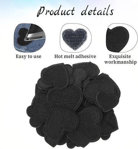 36Pcs Black Heart Iron on Patches Cute Iron on Heart Patches Mini Heart Iron-on Sew-on Patches for DIY Clothing Hats Backpacks Shoes(4 Sizes in Saudi Arabia