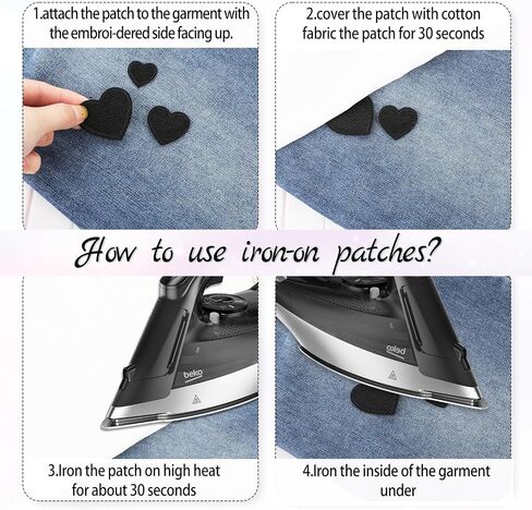 36Pcs Black Heart Iron on Patches Cute Iron on Heart Patches Mini Heart Iron-on Sew-on Patches for DIY Clothing Hats Backpacks Shoes(4 Sizes in Saudi Arabia
