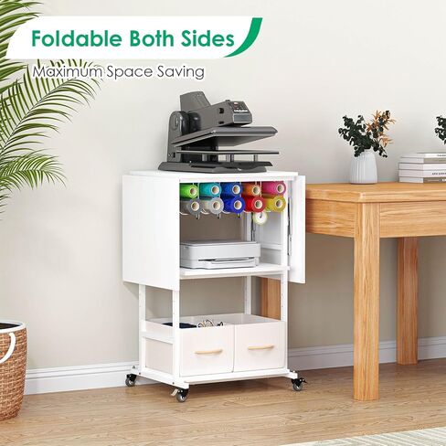 jxgzyy طاولة الضغط الحراري تنظيم الطاولة وعربة التخزين مع عجلات 3 طبقات قابلة للطي مكتب حامل الضغط الحراري مع حامل لفافة الفينيل لغرفة الحرف اليدوية المنزلية، آلة نقل التسامي DIY in Kuwait