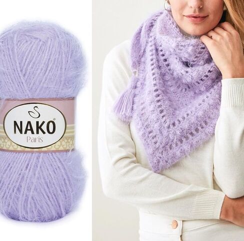 Generic مجموعة خيوط Nako Paris مكونة من كرتين، إجمالي 536 ياردة غزل تركي رقيق ناعم، غزل وشاح قبعة الشال، خيط كروشيه وحياكة، غزل كارديجان، غزل بلوفر (208-أبيض) in Kuwait