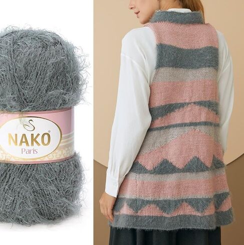 Generic مجموعة خيوط Nako Paris مكونة من كرتين، إجمالي 536 ياردة غزل تركي رقيق ناعم، غزل وشاح قبعة الشال، خيط كروشيه وحياكة، غزل كارديجان، غزل بلوفر (208-أبيض) in Kuwait
