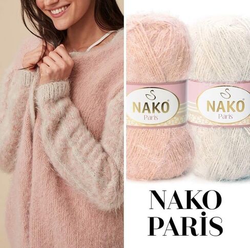 Generic مجموعة خيوط Nako Paris مكونة من كرتين، إجمالي 536 ياردة غزل تركي رقيق ناعم، غزل وشاح قبعة الشال، خيط كروشيه وحياكة، غزل كارديجان، غزل بلوفر (208-أبيض) in Kuwait