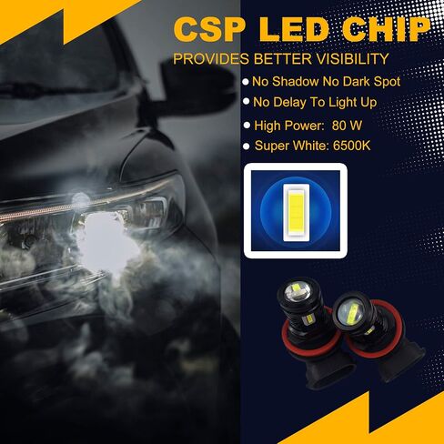 قطعتان من مصابيح الضباب LED H7، 6500 كيلو زينون أبيض فائق السطوع عالي الطاقة 80 وات CSP1860، مقاومة للماء IP68، سهلة التركيب والتشغيل متوافقة مع معظم موديلات السيارات in Saudi Arabia