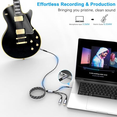 USB Guitar Cable,1/4 Inch TS Instrument Cord for Instruments Recording Singing, Electric Guitar, Bass, Keyboards, Mixers, Amplifiers, Amplifiers, Speakers, Equalizers, 10 ft in Saudi Arabia