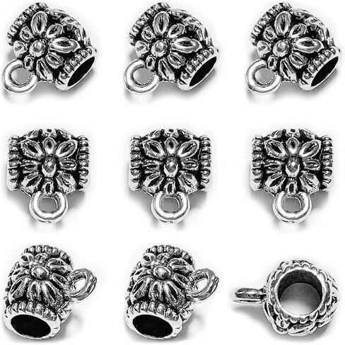 Heather's cf Silver Bail Tube Beads Charm Holder European Bead Spacer Bail Bead Charm Spacers for Bracelets Pendants for Jewelry Making Dangling Charms for Bracelets for Jewelry Making Supplies 78pcs in Kuwait