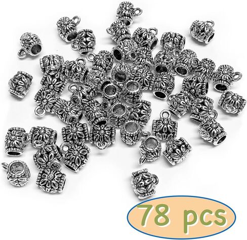 Heather's cf Silver Bail Tube Beads Charm Holder European Bead Spacer Bail Bead Charm Spacers for Bracelets Pendants for Jewelry Making Dangling Charms for Bracelets for Jewelry Making Supplies 78pcs in Kuwait