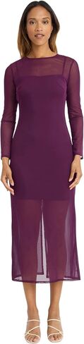 Donna Morgan Women's Long Sleeve Midi Sheer Mesh Overlay, Perfect Cocktail, Going Out, Birthday, Or Date Night Dress in Saudi Arabia