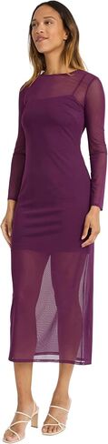 Donna Morgan Women's Long Sleeve Midi Sheer Mesh Overlay, Perfect Cocktail, Going Out, Birthday, Or Date Night Dress in Saudi Arabia