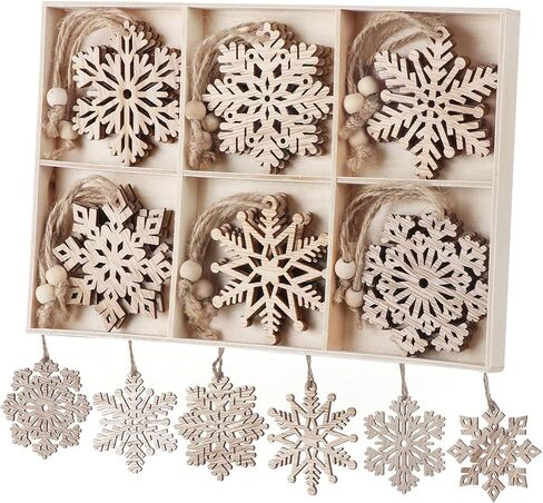 Wooden Snowflakes Christmas Ornaments 16Pcs Tree Hanging Decorations Rustic Wood Crafts in Saudi Arabia