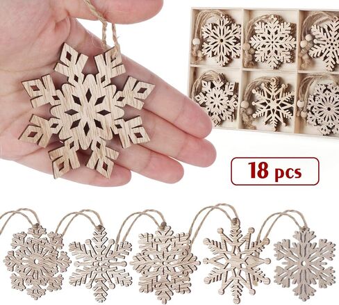 Wooden Snowflakes Christmas Ornaments 16Pcs Tree Hanging Decorations Rustic Wood Crafts in Saudi Arabia