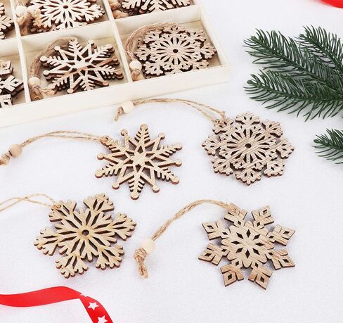 Wooden Snowflakes Christmas Ornaments 16Pcs Tree Hanging Decorations Rustic Wood Crafts in Saudi Arabia