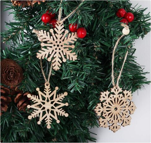 Wooden Snowflakes Christmas Ornaments 16Pcs Tree Hanging Decorations Rustic Wood Crafts in Saudi Arabia