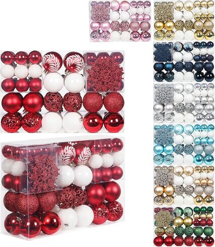 SY CRAFT 86 Pieces of Assorted Shatterproof Christmas Ball Snowflake Ornaments Seasonal Decorative Hanging Ornament Set with Hand-held Gift Package for Xmas Tree Decorations (86PCS, Champaign Gold) in Saudi Arabia