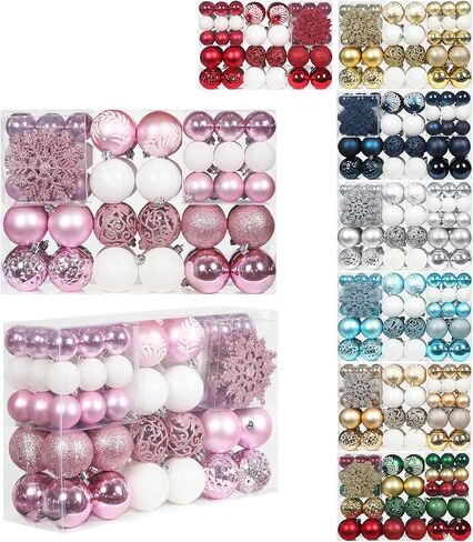 SY CRAFT 86 Pieces of Assorted Shatterproof Christmas Ball Snowflake Ornaments Seasonal Decorative Hanging Ornament Set with Hand-held Gift Package for Xmas Tree Decorations (86PCS, Champaign Gold) in Saudi Arabia