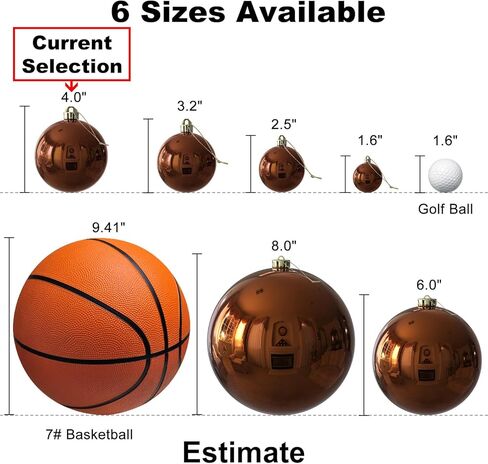 كرات برونزية كبيرة لعيد الميلاد مقاس 4.0 بوصة - زينة شجرة عيد الميلاد، كرات معلقة مضادة للكسر لأعياد الميلاد والهالوين وديكورات الزفاف مجموعة من 4 قطع in Kuwait