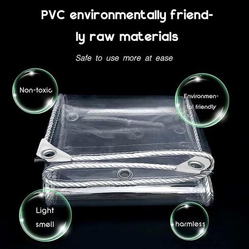 AHWEKR Clear PVC Vinyl Tarp Clear Tarp,Waterproof Clear with Grommets Heavy Duty Outdoor Camping,Transparent Waterproof raincloth for Roofs （8' x 10'） in Saudi Arabia