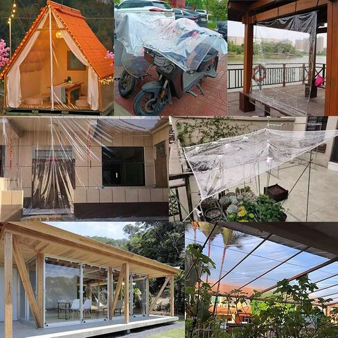 AHWEKR Clear PVC Vinyl Tarp Clear Tarp,Waterproof Clear with Grommets Heavy Duty Outdoor Camping,Transparent Waterproof raincloth for Roofs （8' x 10'） in Saudi Arabia