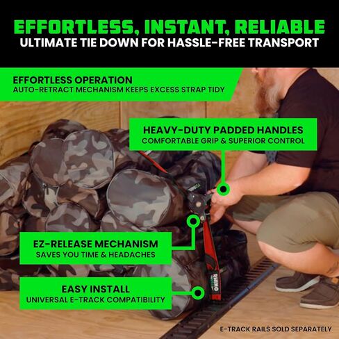 Rhino USA 2"x10’ Retractable E-Track Ratchet Straps: 3033lb Max Break Strength Compatible with E Track Rail Systems only– Perfect for UTV’s, ATV’s and Other Cargo (Red - 2 Pack) in Saudi Arabia