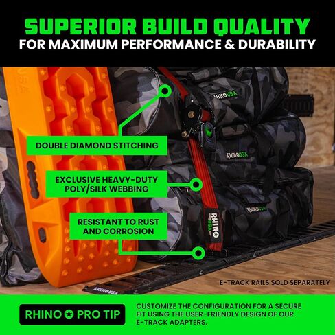 Rhino USA 2"x10’ Retractable E-Track Ratchet Straps: 3033lb Max Break Strength Compatible with E Track Rail Systems only– Perfect for UTV’s, ATV’s and Other Cargo (Red - 2 Pack) in Saudi Arabia