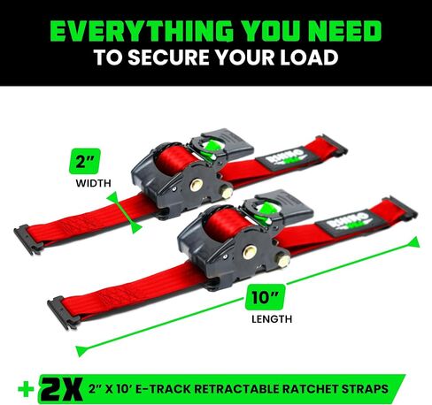 Rhino USA 2"x10’ Retractable E-Track Ratchet Straps: 3033lb Max Break Strength Compatible with E Track Rail Systems only– Perfect for UTV’s, ATV’s and Other Cargo (Red - 2 Pack) in Saudi Arabia