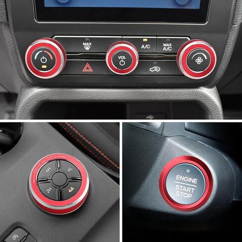 غطاء مقبض Auovo AC متوافق مع ملحقات Ford Ranger 2024 2025 أوضاع القيادة وغطاء مقبض تكييف الهواء وحلقات مقبض التحكم في المناخ (أحمر) in Kuwait