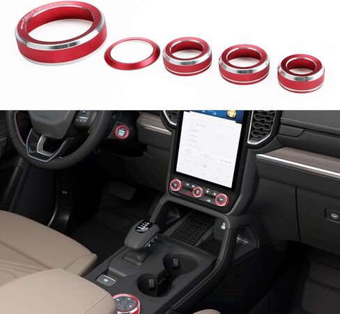 غطاء مقبض Auovo AC متوافق مع ملحقات Ford Ranger 2024 2025 أوضاع القيادة وغطاء مقبض تكييف الهواء وحلقات مقبض التحكم في المناخ (أحمر) in Kuwait